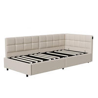 POLSTERBETT 90x200 cm mit LED und hydraulischer Hebefunktion - ohne Matratze - Creme - Creme, Textil (90/200cm) - DELFA