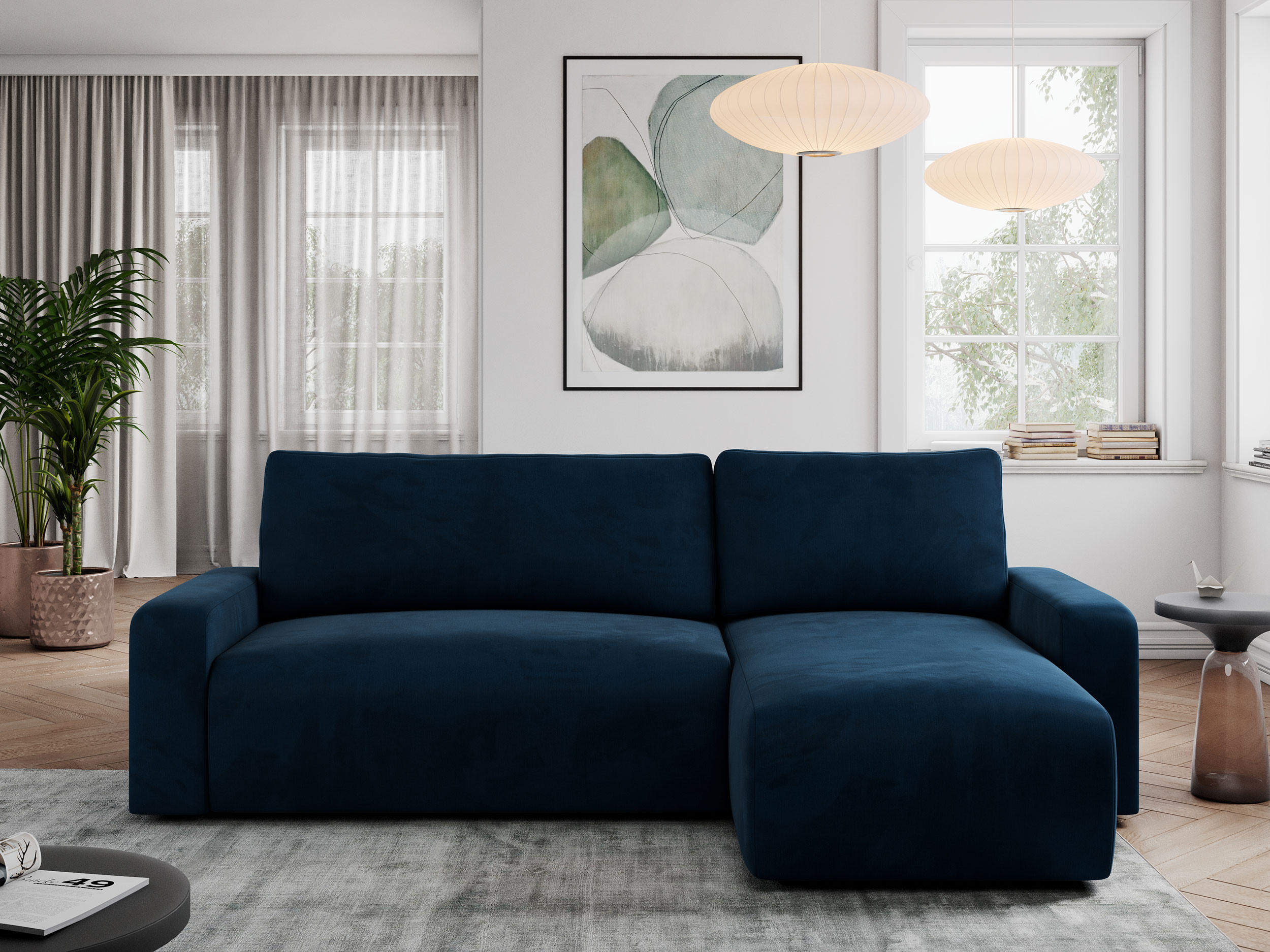 ECKSOFA ARGOS Dunkelblau Velours - Schwarz/Dunkelblau, Kunststoff/Textil (245/150cm) - MKS