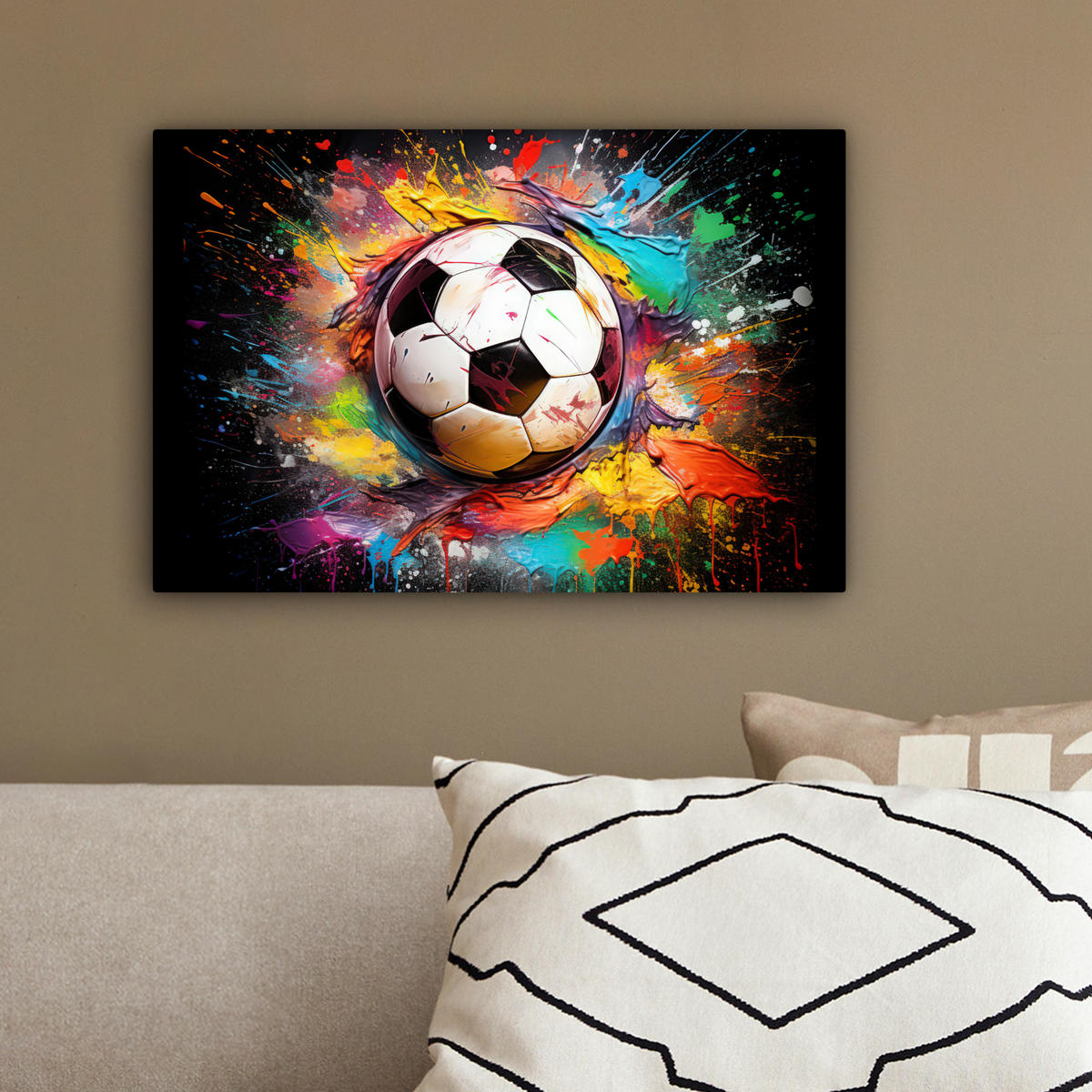 LEINWANDBILD Fußball - Farbe - Farben - Schwarz - Weiß 30x20 cm - Weiß, Textil (30/20cm) - MuchoWow