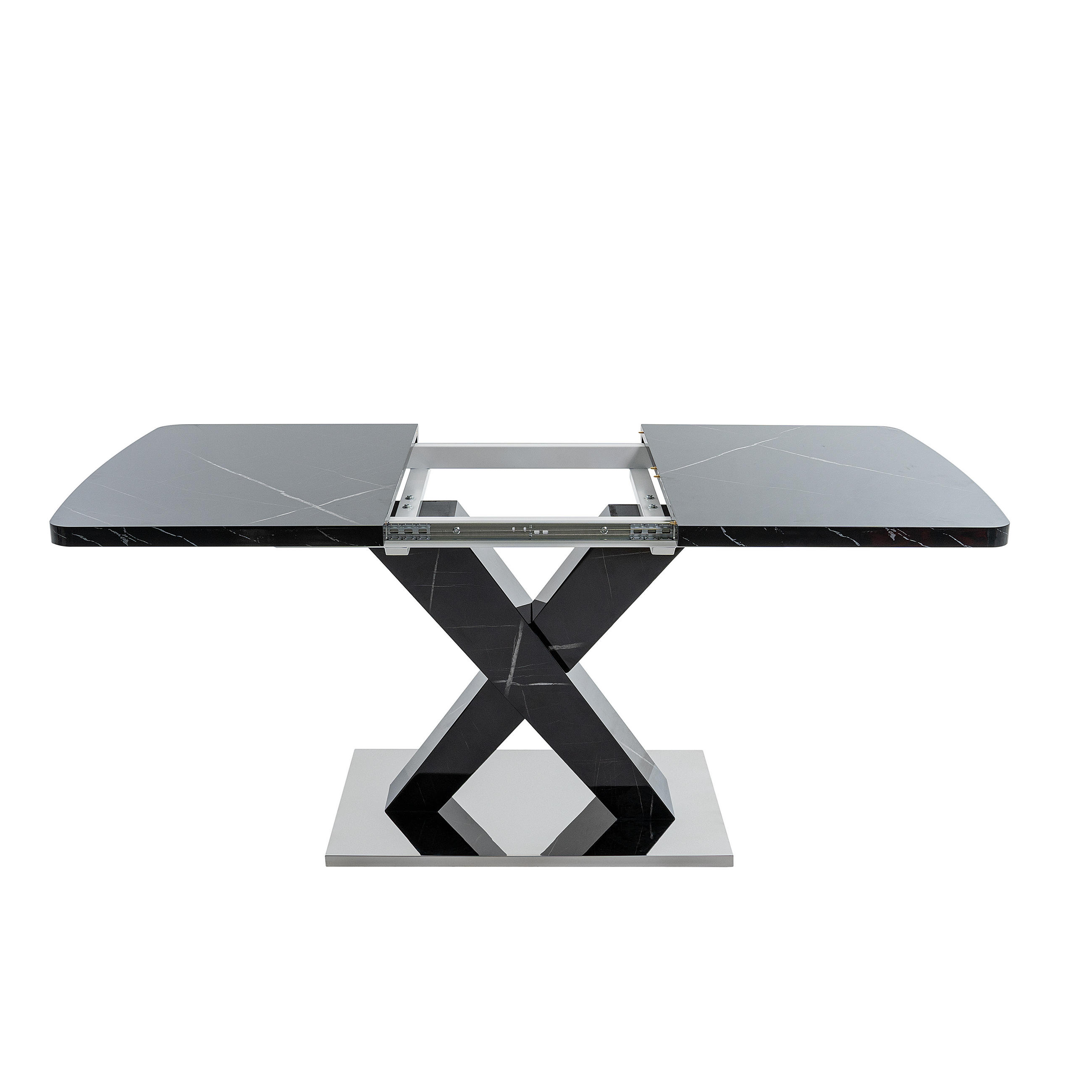 ESSTISCH 160/80/76,5 cm Schwarz mit ausziehbarem Tischplatte aus MDF und X-Beinen aus Metall - Schwarz, Holzwerkstoff (160/80/76.5cm) - OKWISH