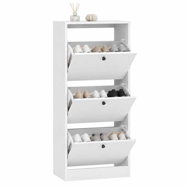 SCHUHSCHRANK mit 3 Klappen 47 x 28 x 115 cm Holz White - Weiß, Holz (28/115/47cm) - Beauniv