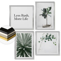 WANDBILDER 4er Set - 50x50 cm & 40x60 cm Silberner Rahmen - Minimalismus mit grünen Pflanzen - Silberfarben, Kunststoff (50/50cm) - ArtPrintCave