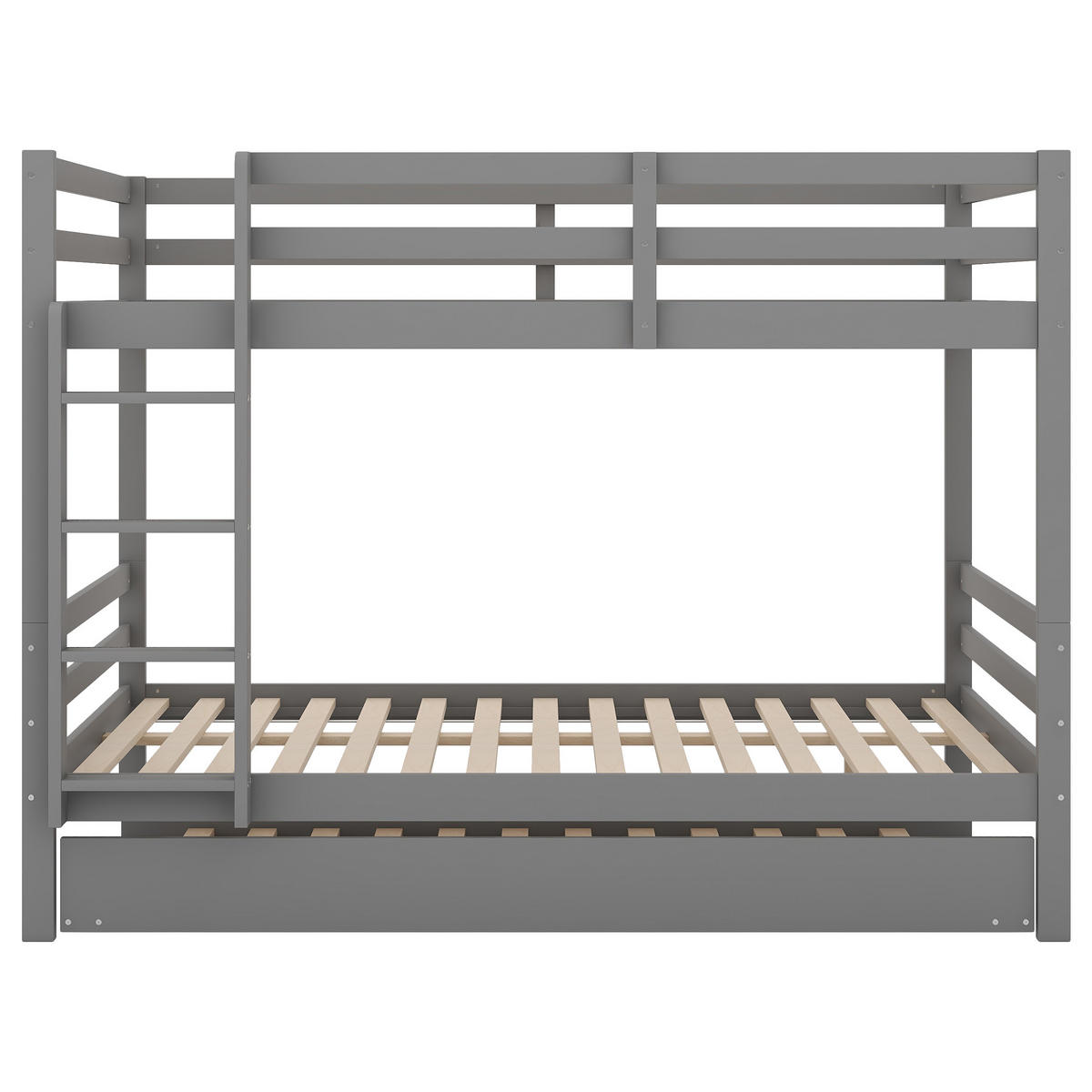 ETAGENBETT 140/200 cm Grau mit Ausziehbett und stabiler Treppe aus Kiefernholz - Grau, Holz (140/200cm) - OKWISH