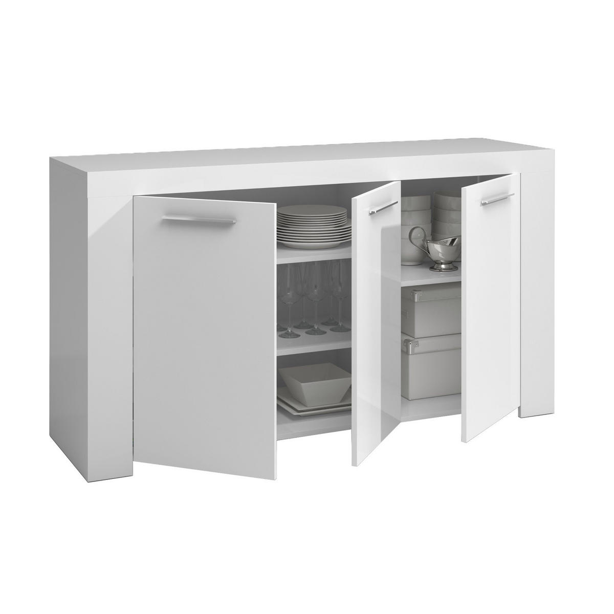 SIDEBOARD Holz-Effekt Weiß 42x144h80 - Weiß, Holzwerkstoff (144/80/42cm) - DMORA