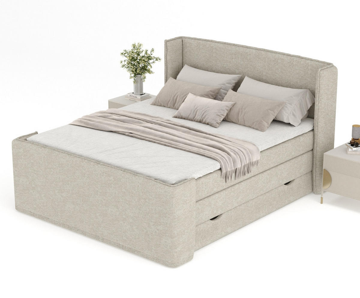 BOXSPRINGBETT Freeland Beige Grau 160/200 cm mit Matratze und Topper - Beige/Schwarz, Holz/Holzwerkstoff (160/200cm) - Maison de Reve