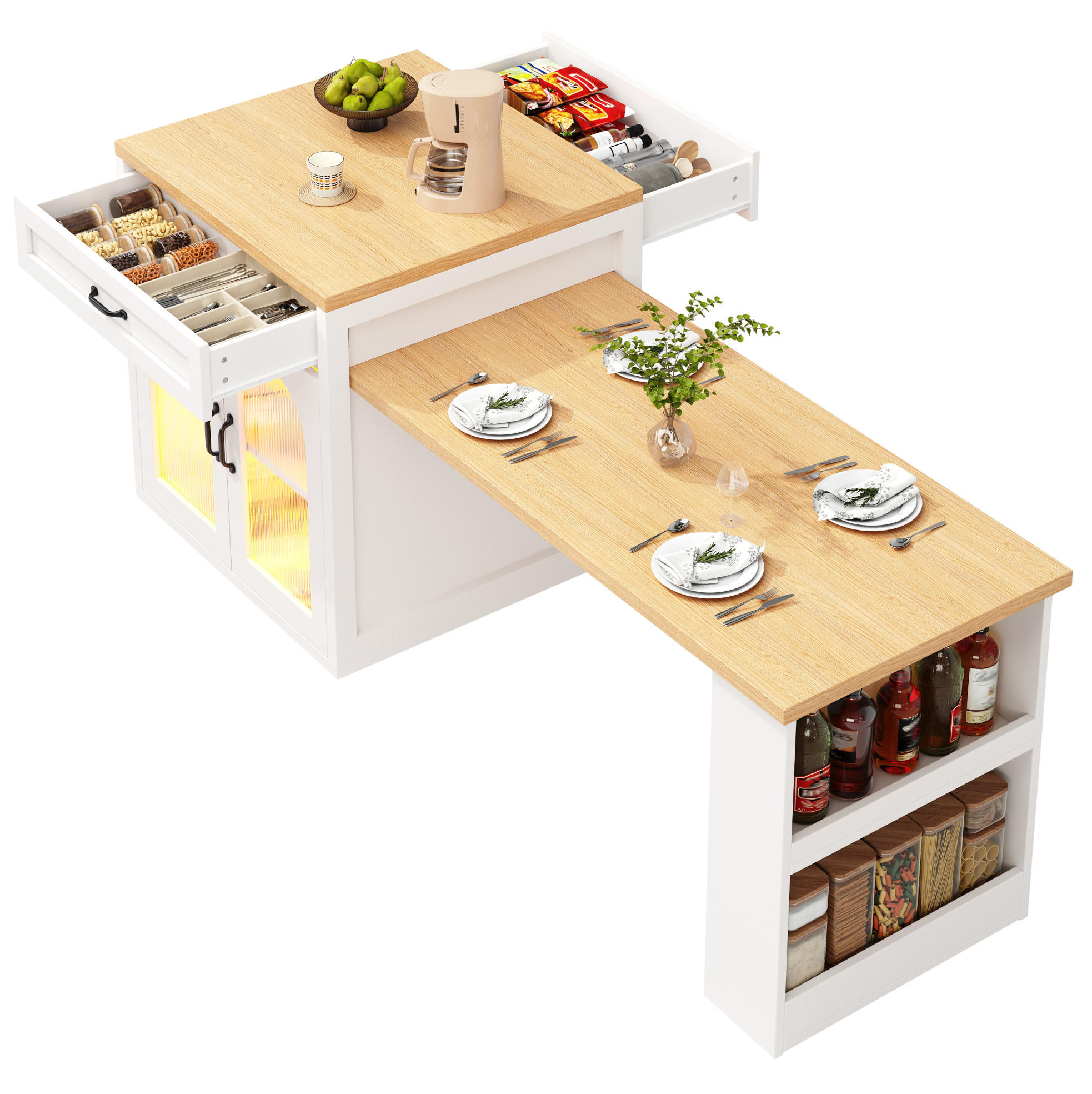 BUFFET 196/59/94 cm weiß aus MDF mit LED - Weiß, Holzwerkstoff (196/94/59cm) - OKWISH
