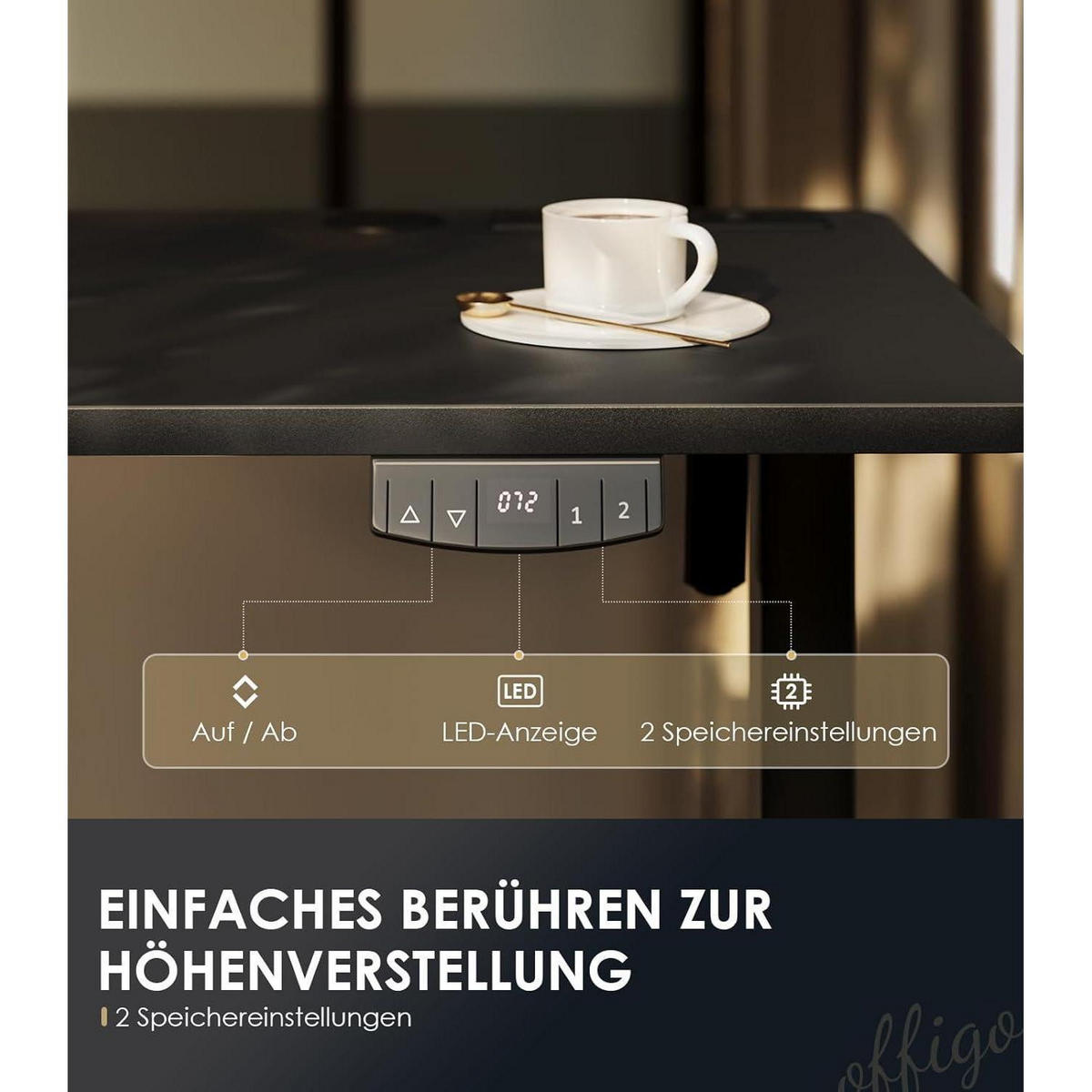 SCHREIBTISCH Höhenverstellbar Elektrisch 180 cm Schwarz mit USB und Memory Funktion - Schwarz, Holzwerkstoff (70/180/72cm)