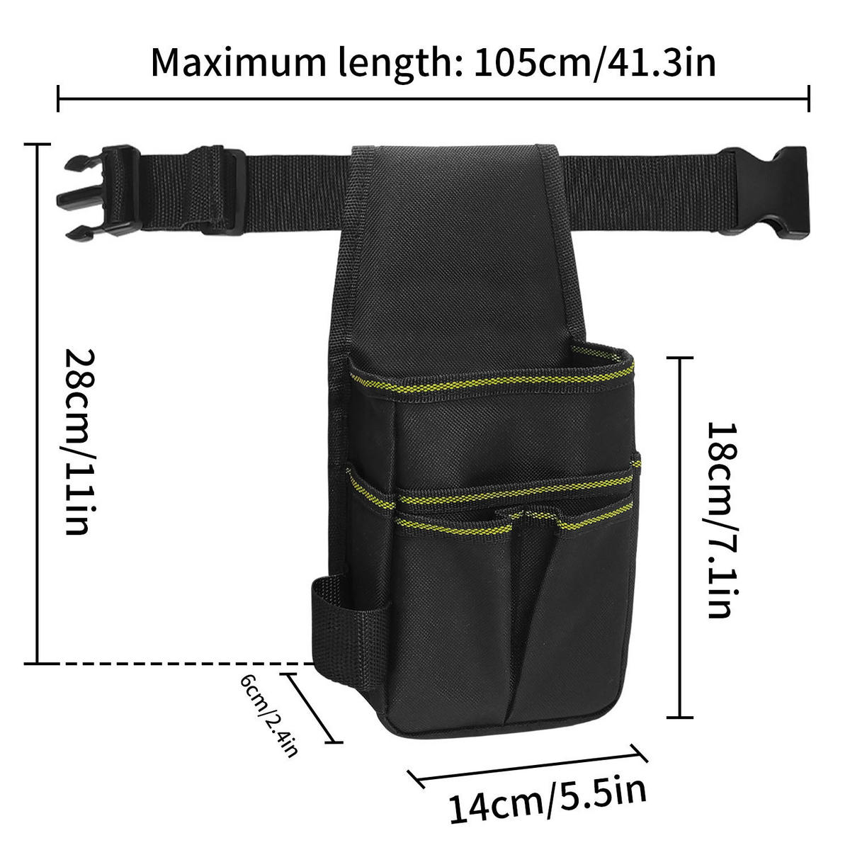 WERKZEUGGÜRTELTASCHE – 15 Taschen – verstellbare Länge bis zu 105 cm - Schwarz, Textil (16/4/30cm) - DCA
