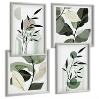 BILDER SET 4er Set - 50x50 cm & 40x60 cm Silberner Rahmen - Boho-Pflanzenkompositionen - Silberfarben, Kunststoff (50/50cm) - TULUP