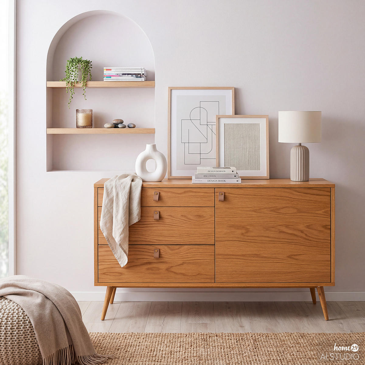 KOMMODE mit 1 Tür - Echtholzfurnier Eiche - Braun, Eichenholz/Holz (120/75/40cm) - home24
