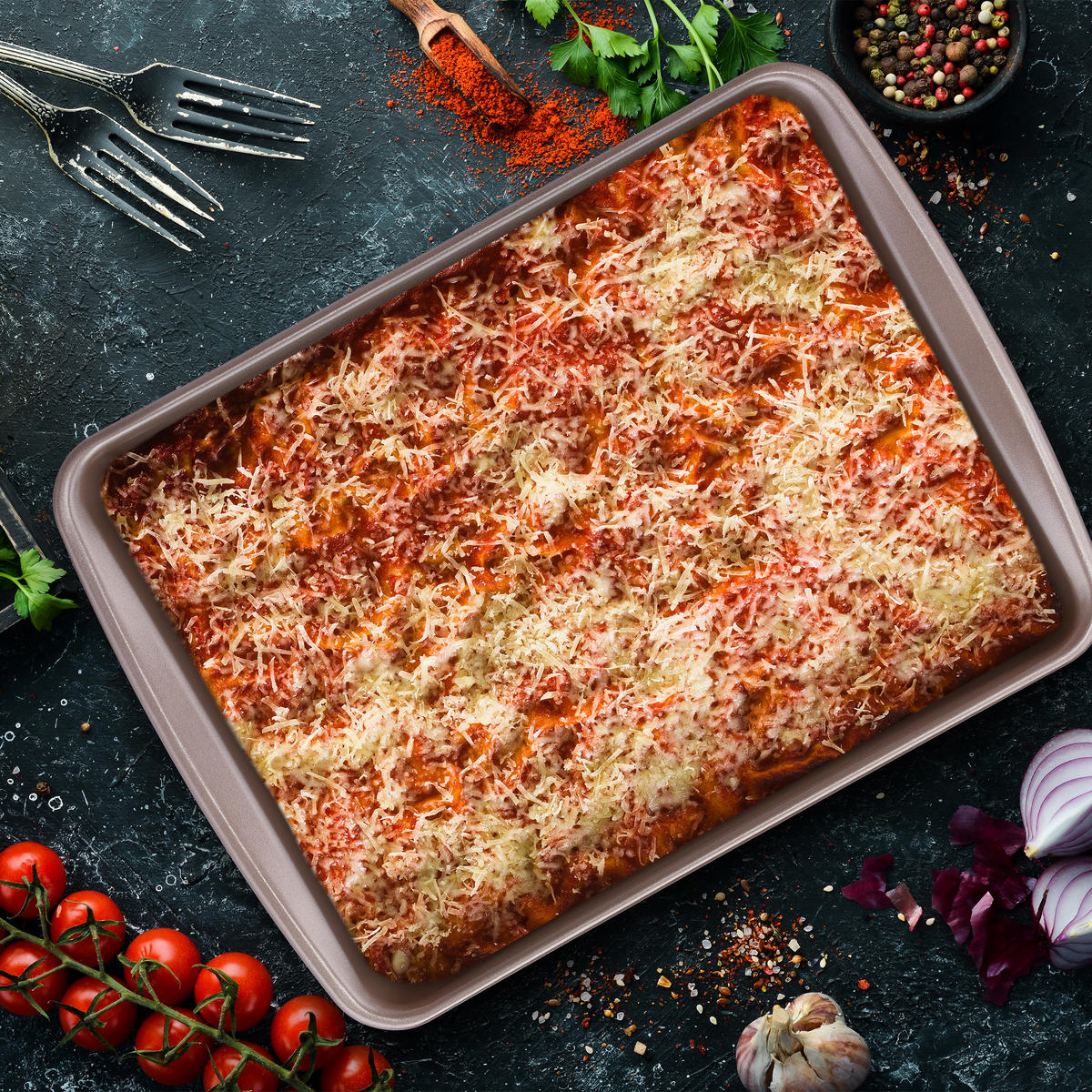 ZAPEKACIA misa - svetlohnedá, kov (29/40/6.5cm) - Relaxdays