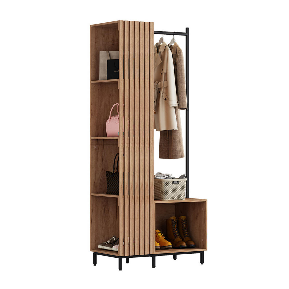 GARDEROBE Zinto dąb kraft złoty 80 x 187 cm mit 5 Ablagefächern - Honigeiche, Holzwerkstoff (80/187/45cm) - Vicco