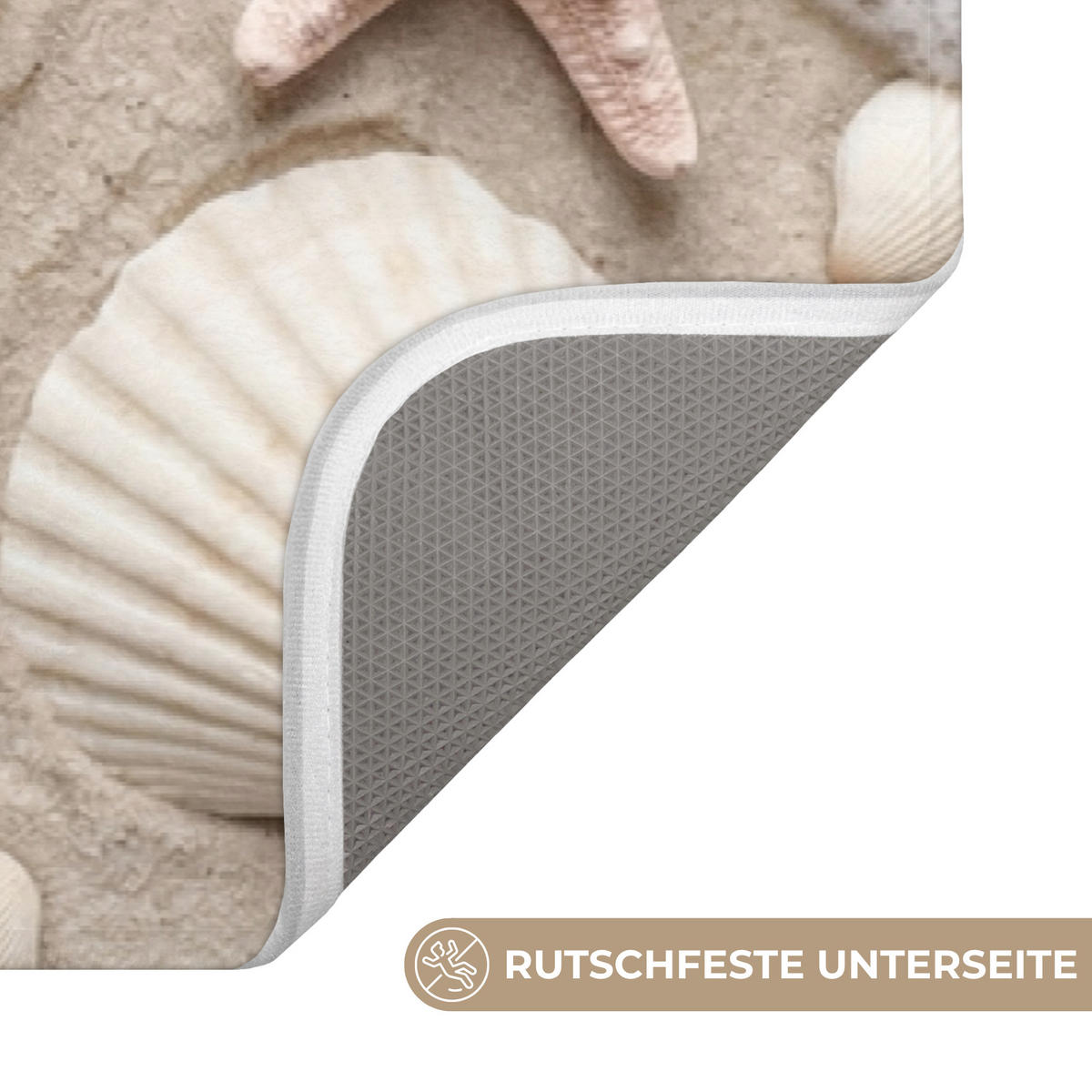 KÚPEĽŇOVÁ PREDLOŽKA Mušle - Hviezdice - Pláž 120x60 cm - piesková/krémová, textil/plast (120/60cm) - OnlyWow
