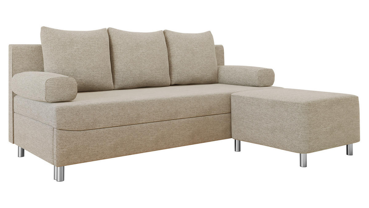 SCHLAFSOFA Dover mit Polsterhocker - Chromfarben/Naturfarben, Holz/Kunststoff (192/80cm) - MIRJAN24