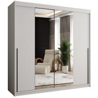 SCHIEBETÜRENSCHRANK mit Spiegel 200 cm Breite, weiß mit schwarzem Griff - Schwarz/Weiß, Holzwerkstoff (200/200/62cm) - Home Collective