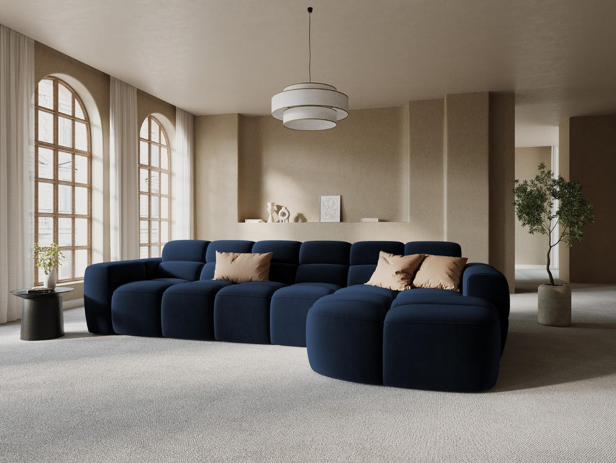 ECKSOFA rechts Lisa aus Samt königsblau 4 Sitzplätze - Dunkelblau, Textil (170/310cm) - Micadoni