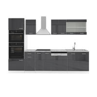 KÜCHENZEILE R-Line Anthrazit Hochglanz/Weiß 300 cm mit Hochschrank ohne AP - Anthrazit/Weiß, Holzwerkstoff (300/81.6/46cm) - Vicco