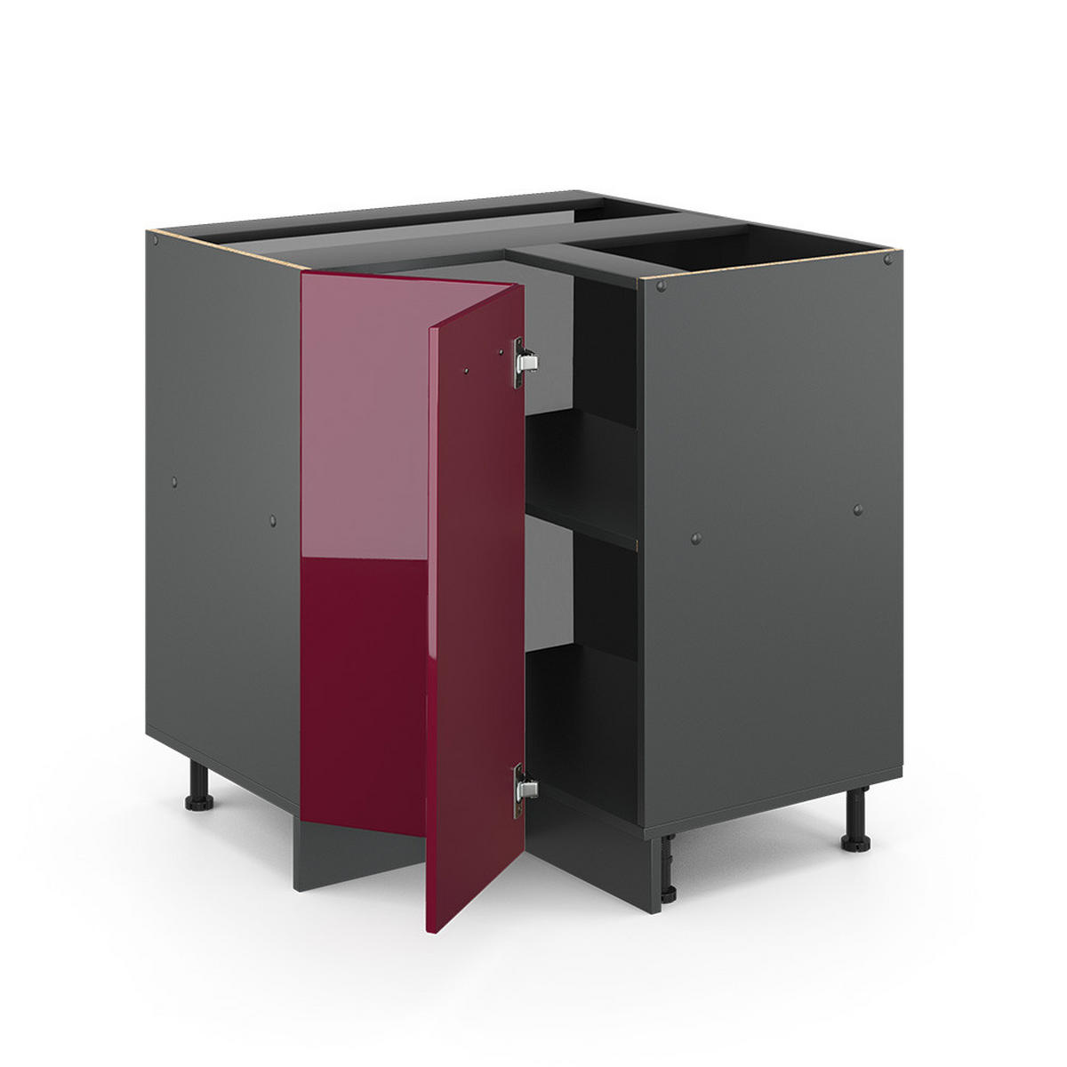 ECKUNTERSCHRANK R-Line Rot Hochglanz 75.6 cm , AP Eiche - Bordeaux/Anthrazit, Holzwerkstoff (75.6/81.6/60cm) - Vicco