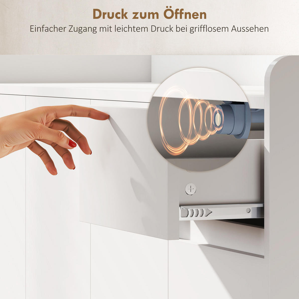 SCHUHSCHRANK mit 4 Tür, Druck zum Öffnen-Design Verstellbaren Ablagen, Schublade - Weiß, Holz/Holzwerkstoff (35/100/120cm) - HOMCOM