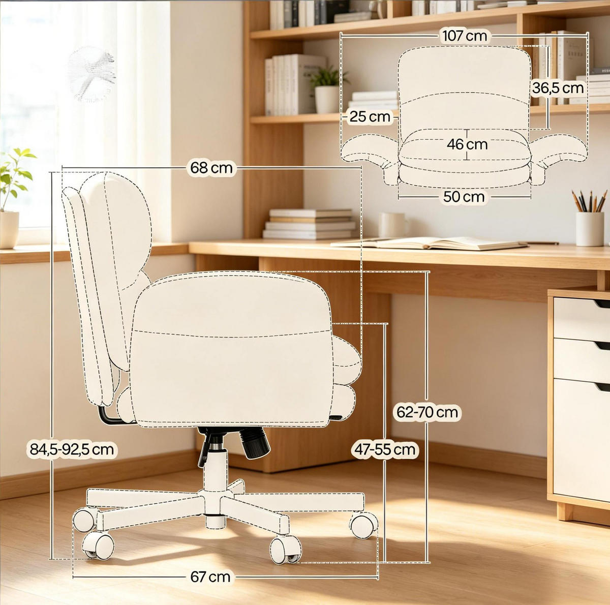 DREHSTUHL 71/68/84,5-92,5 cm beige aus Chenille mit 360°-Drehfunktion - Beige, Textil (68/92.5/71cm) - OKWISH