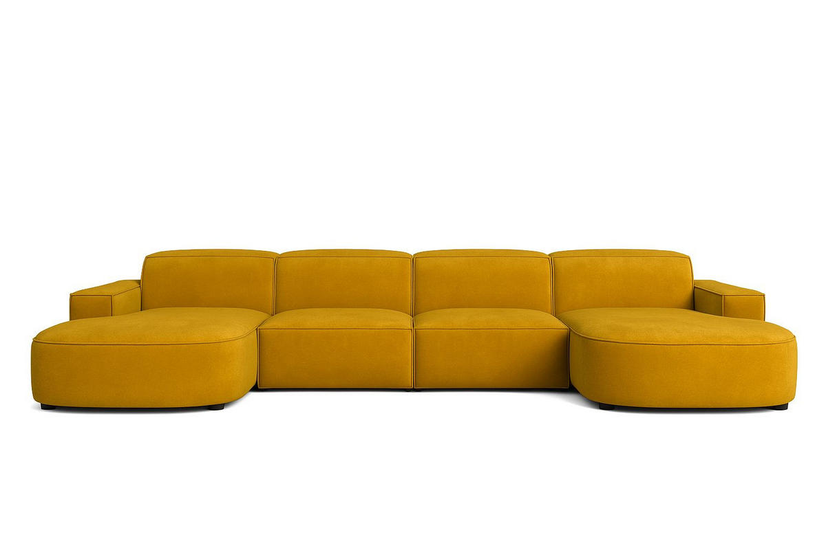 ECKSOFA Cursal Round U-Form, Stoff Salvador, Gelb - Gelb, Holz (364/166cm) - Kaiser Möbel