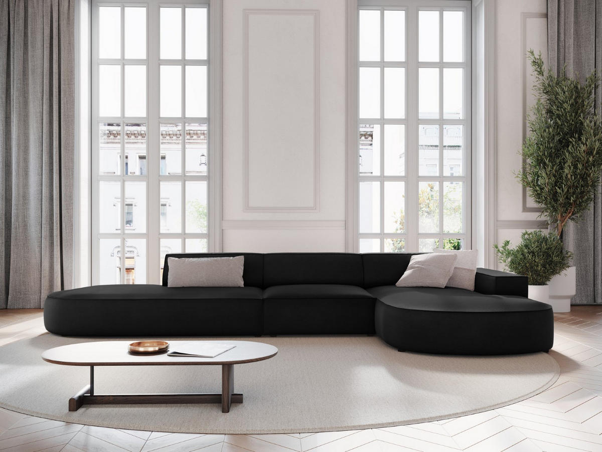 ECKSOFA rechts Jodie aus Samt schwarz 4 Sitzplätze - Schwarz, Textil (166/342cm) - Micadoni