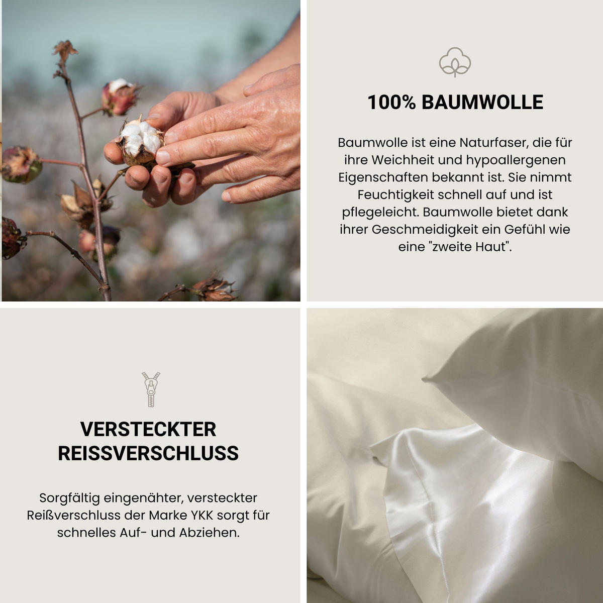 BETTWÄSCHESET Ella - Baumwollsatin - 2-teilig - 155 x 220 cm - Perlmutt - Creme, Textil (155/220cm) - SCHIESSER