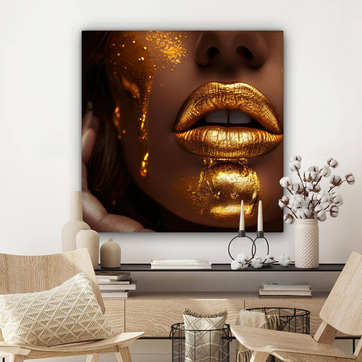 LEINWANDBILD Frau - Gold - Luxus - Porträt 90x90 cm - Goldfarben, Textil (90/90cm) - MuchoWow