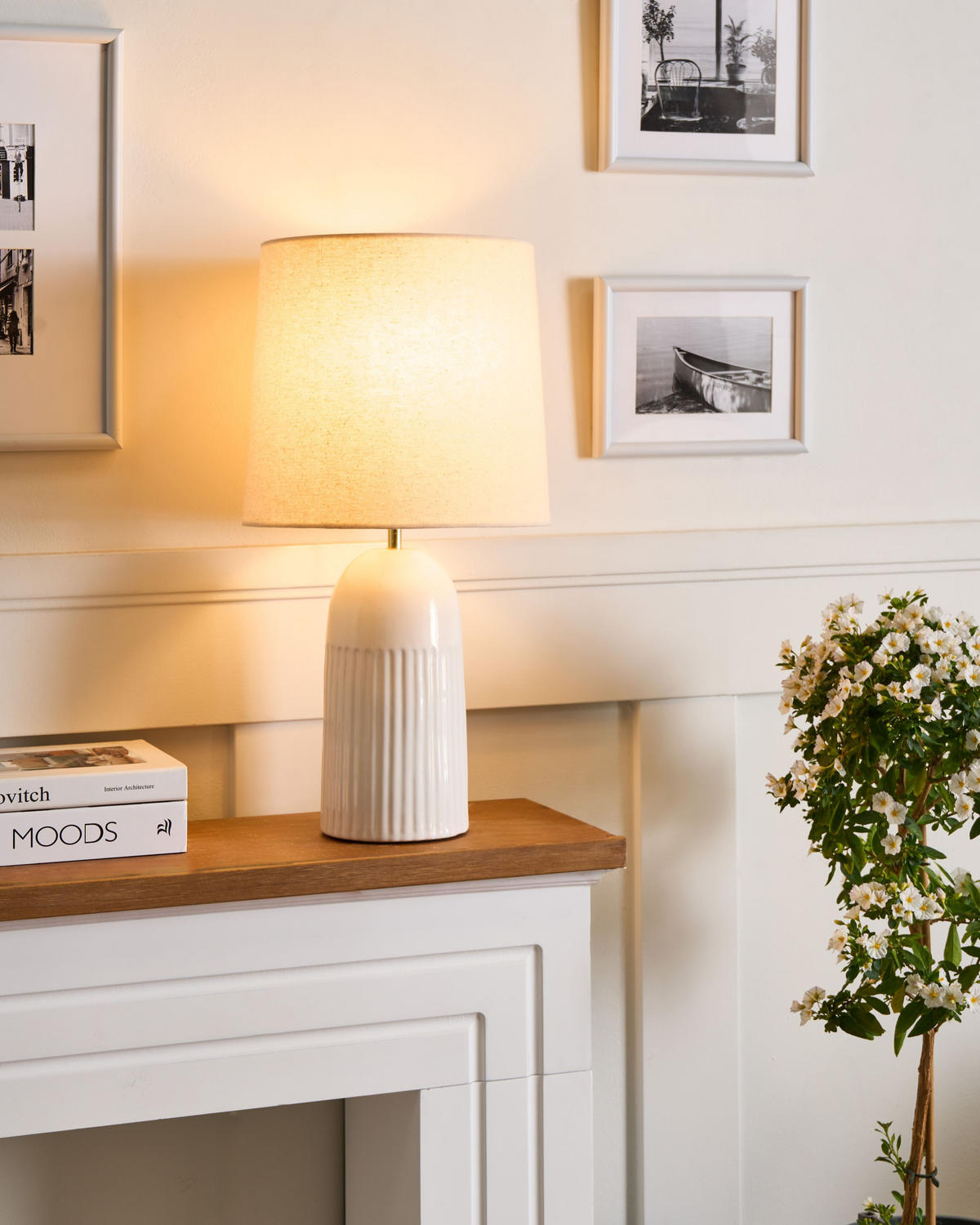 TISCHLAMPE Keramik Cremeweiß Saliente - Creme, Stein (26/26/50cm) - Beliani