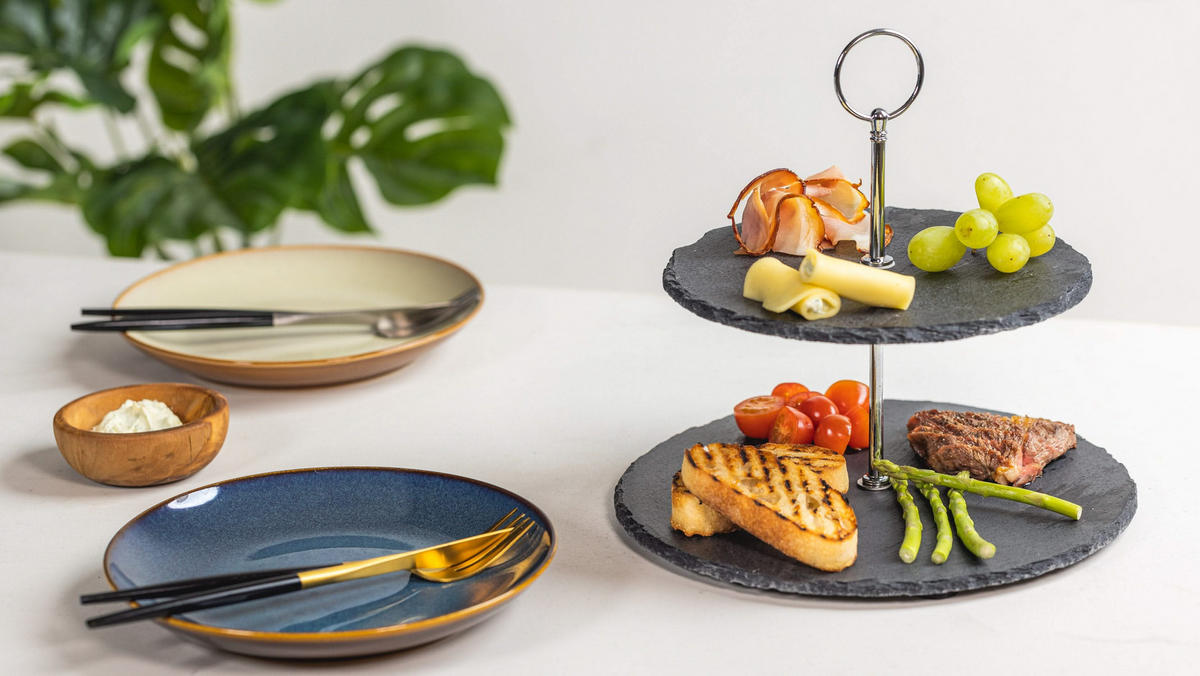 COOKINGLIFE Etagere / Servierturm Schiefer 2-stöckig - Grau, Stein (25/25cm) - Sareva