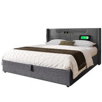 POLSTERBETT 160/200 cm mit LED-Beleuchtung, USB- und Type-C-Anschluss sowie Bettkasten, Grau - Grau, Textil (160/200cm) - Redom