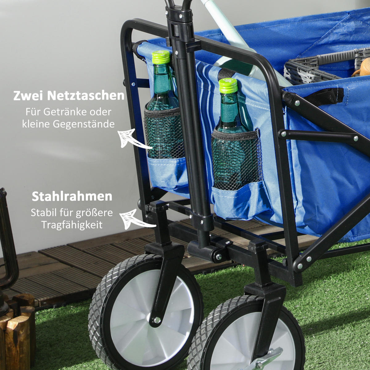 GARTENWAGEN DE-10521 faltbar mit Bremsen, 68 kg Schwarz - Dunkelblau, Metall (49/100/93cm) - ComfortXL
