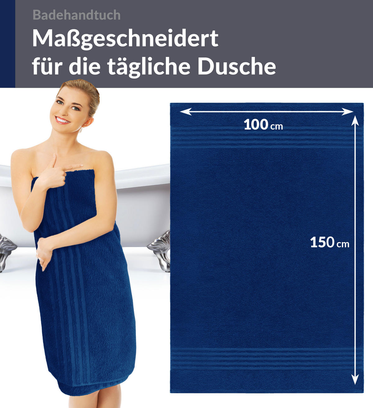 BADETUCH London Marine Blau 2er Set 100x150 - Dunkelblau, Textil (100/150cm) - Lashuma