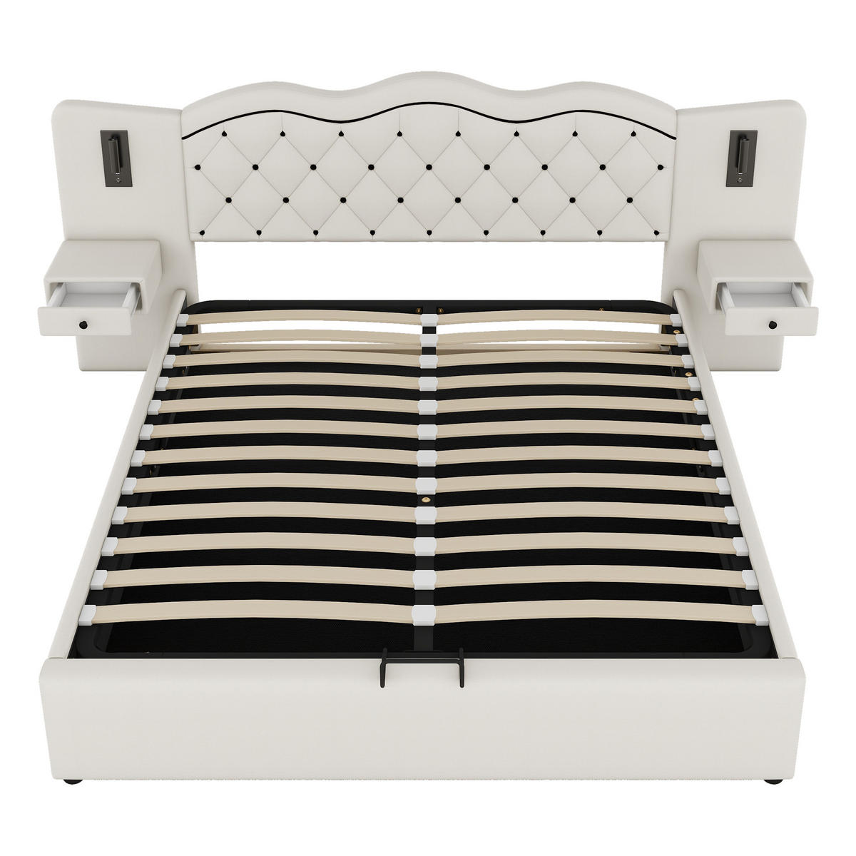 POLSTERBETT 180/200 cm beige mit integriertem Kopfteil und USB-Anschluss - Beige, Textil (180/200cm) - OKWISH