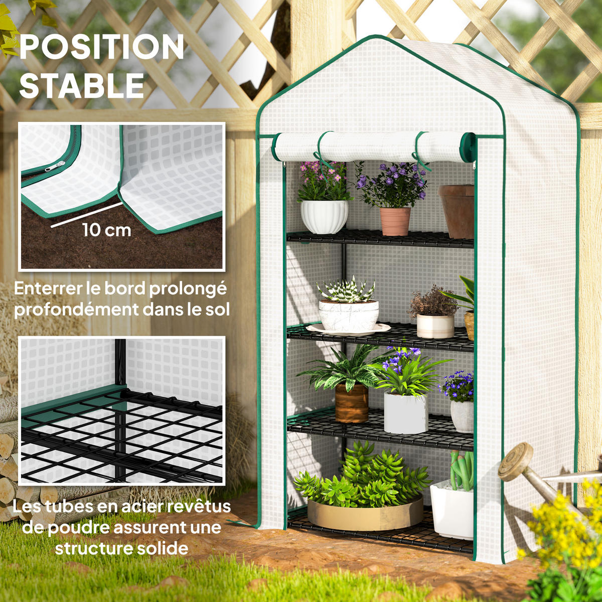 GEWÄCHSHAUS DE-12015 4 Etagen & Rolltür Weiß - Weiß, Kunststoff (49/160/90cm) - ComfortXL