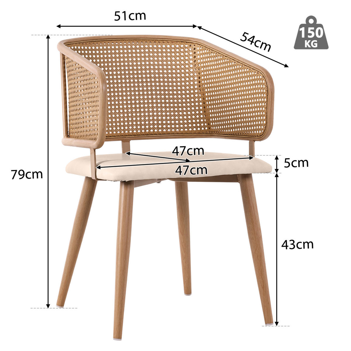ESSZIMMERSTÜHLE 2er-Set Rattan-Rückenlehne PU-Leder Beige/Braun - Beige, Holz (51/79/47cm) - Meubliv