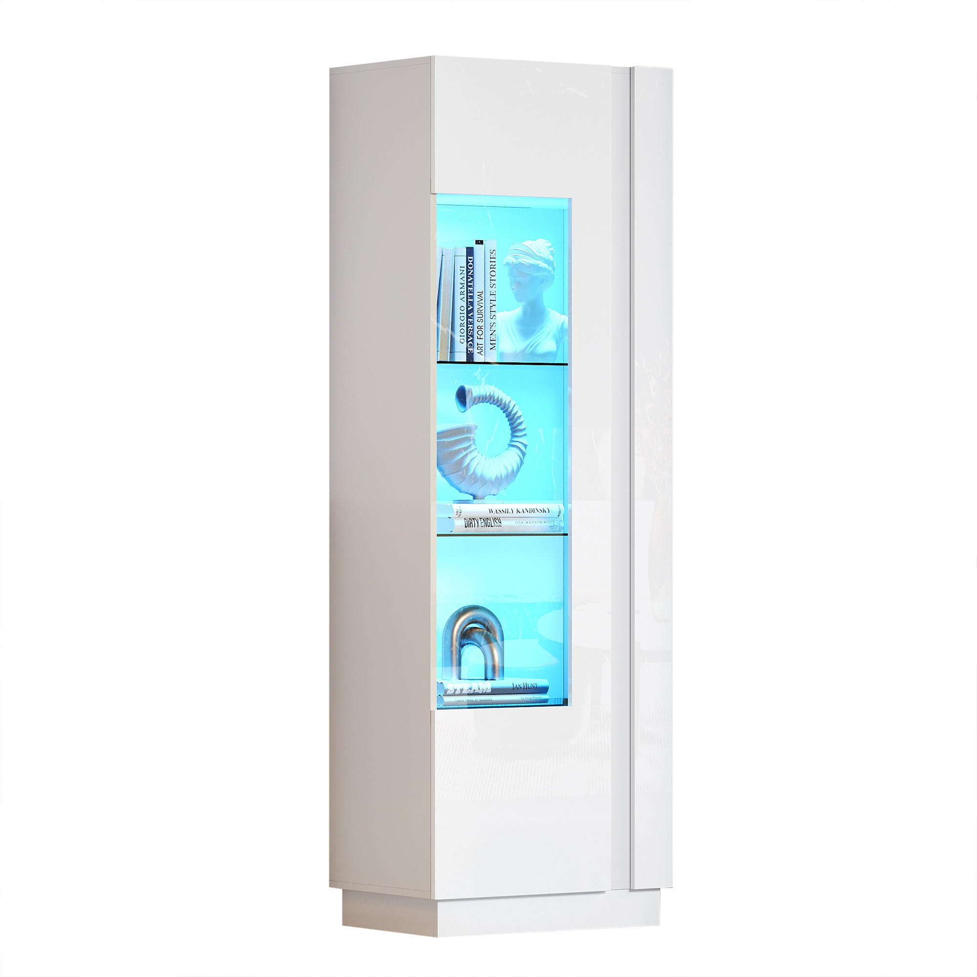 VITRINE 60/40/180 cm weiß aus Holzwerkstoff mit LED und Acrylfront - Weiß, Holzwerkstoff (60/180/40cm) - OKWISH