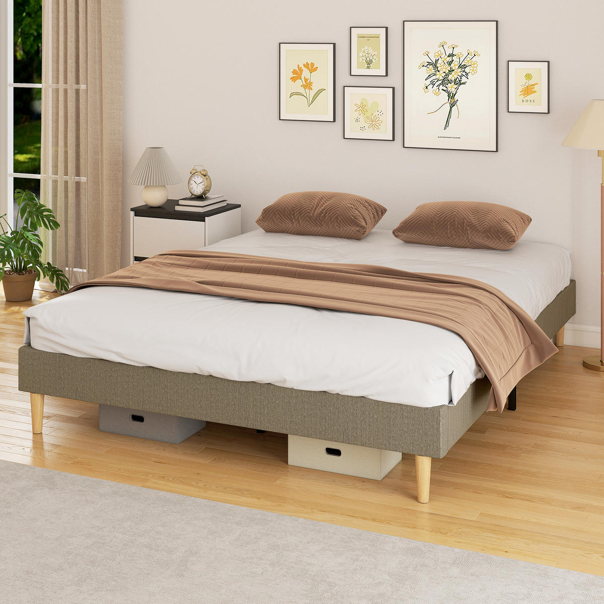 BETT 160x200 cm DE-14652 mit gepolstertem Rippenvelours Grau - Grau, Textil (160/200cm) - ComfortXL