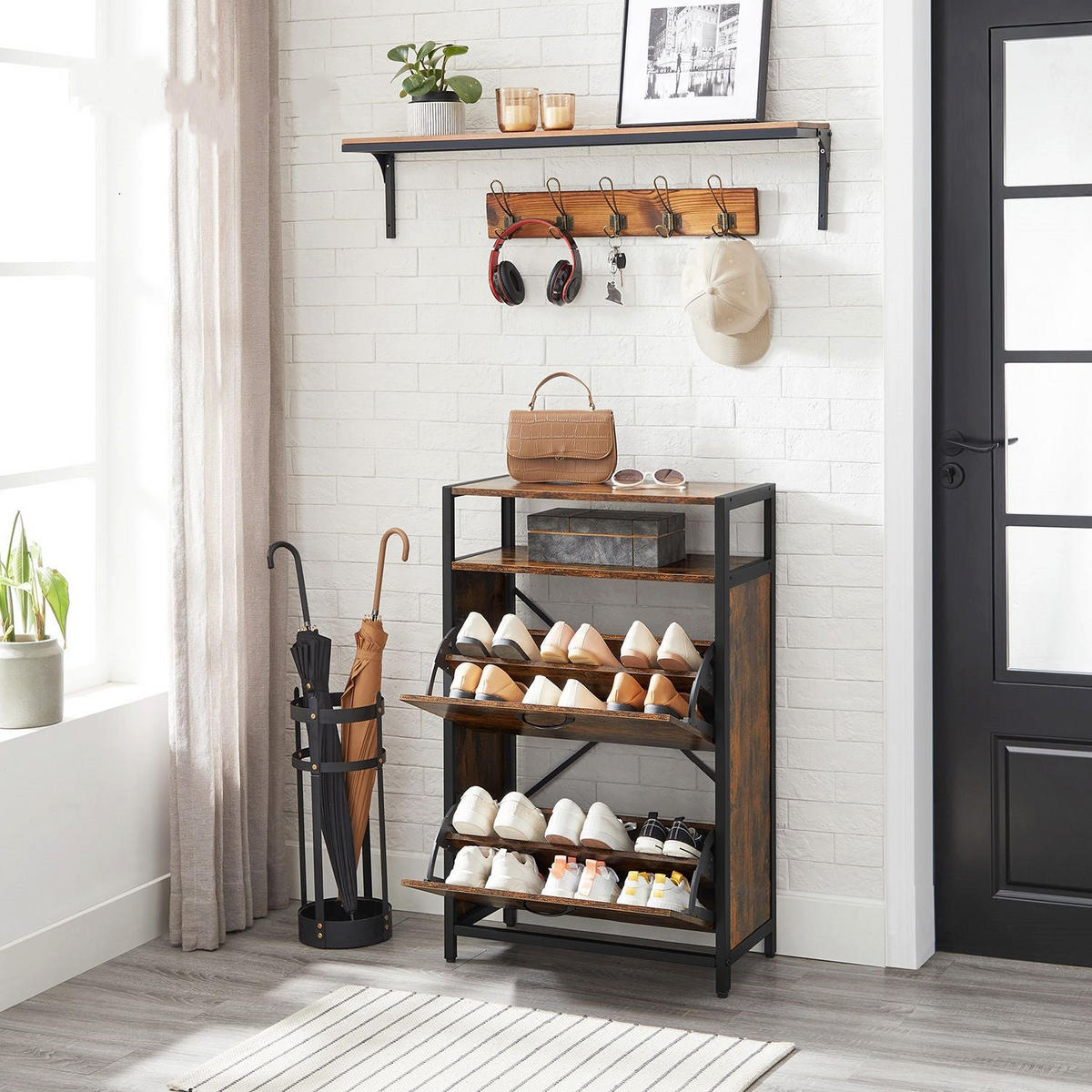 SCHUHSCHRANK - Braun, Holzwerkstoff (30/95/60cm) - Hansiro