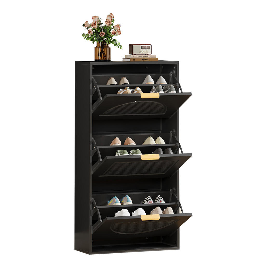 Modfu BOTNÍK z MDF a dřevotřísky 60x24x114 cm černý se 3 výklopnými přihrádkami a pojistkou proti převrácení