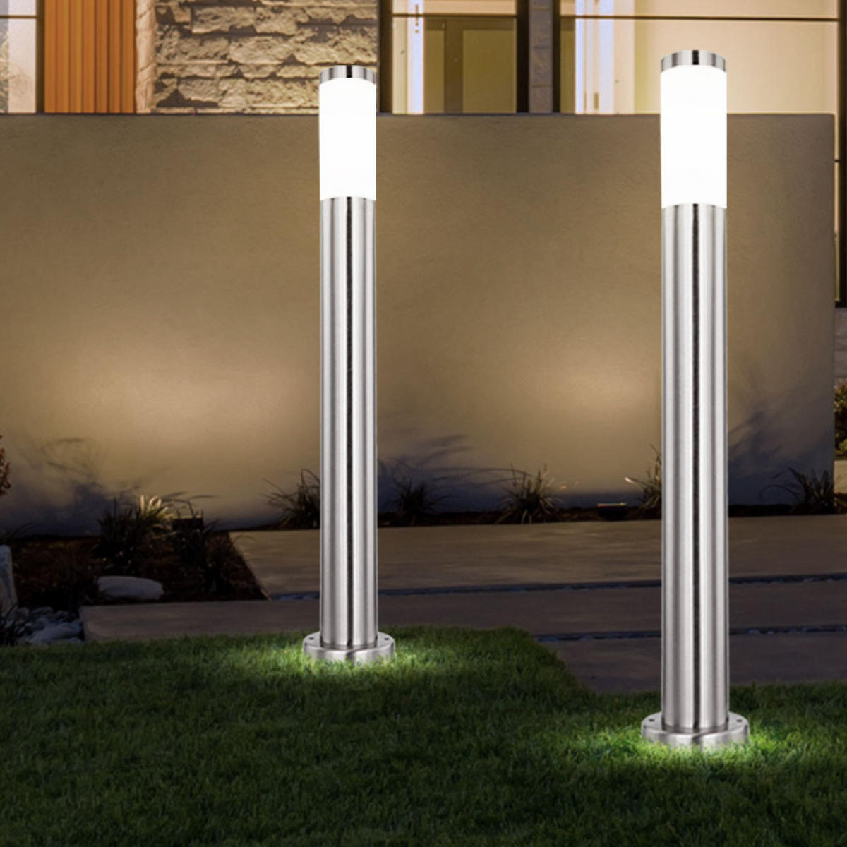LED STEHLEUCHTE Edelstahl Silber opal 4er Set - Silberfarben, Metall (7.6/7.6/80cm) - Globo Lighting
