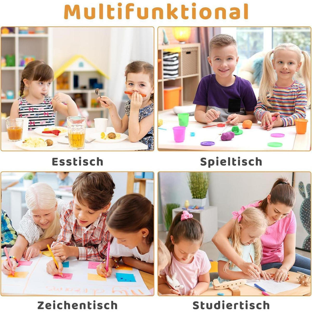 KINDERTISCH mit 2 Stühlen 3-teiliges Set höhenverstellbar Gelb - Multicolor, Kunststoff (60/60/80cm)