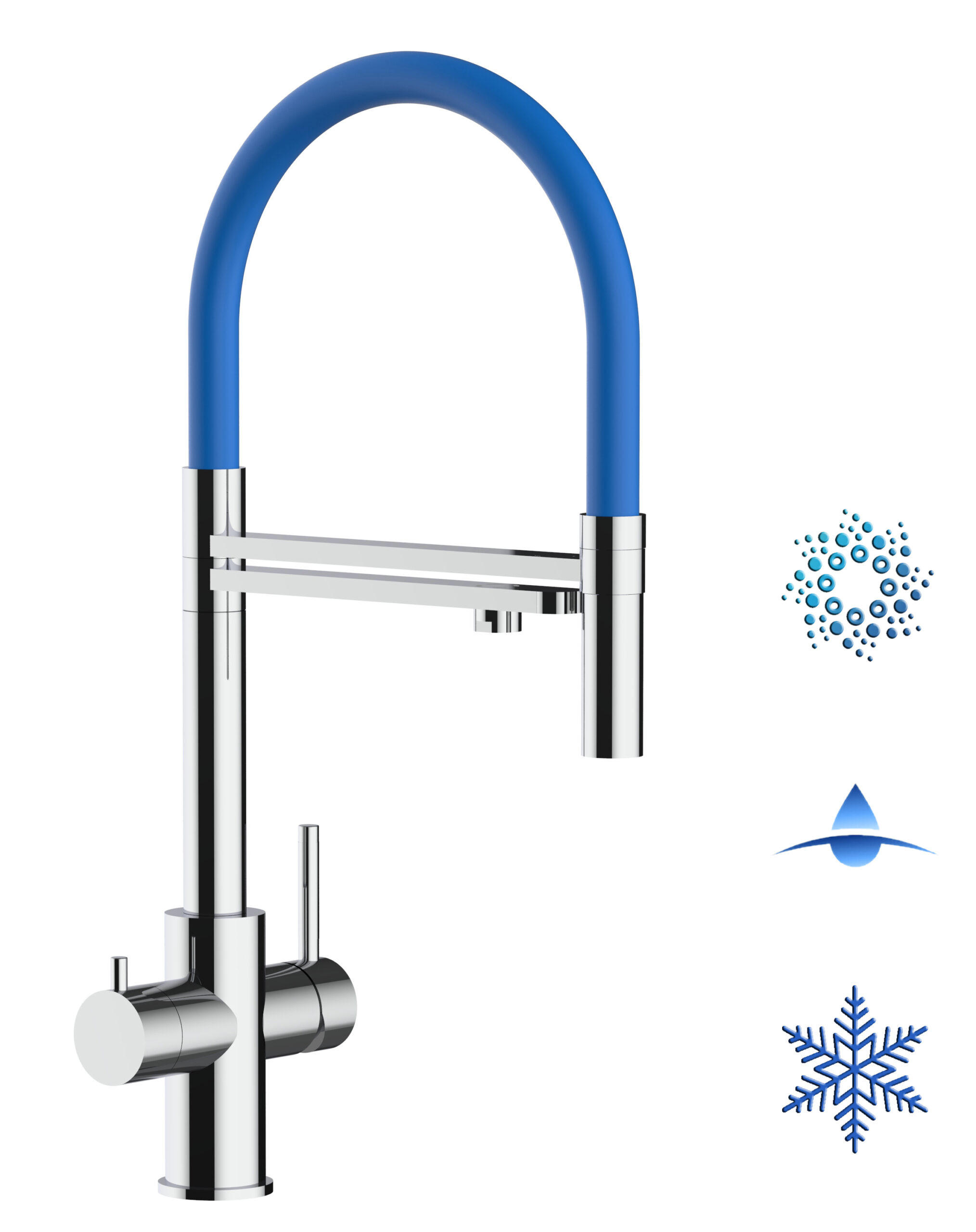 5-WEGE-KÜCHENARMATUR, Edelstahl Massiv aus Chirurgenstahl, Hochglanz und Blau, 2-Strahl-Brause - Blau, Metall (24/52.5/24cm) - VIZIO