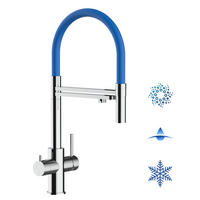 5-WEGE-KÜCHENARMATUR, Edelstahl Massiv aus Chirurgenstahl, Hochglanz und Blau, 2-Strahl-Brause - Blau, Metall (24/52.5/24cm) - VIZIO