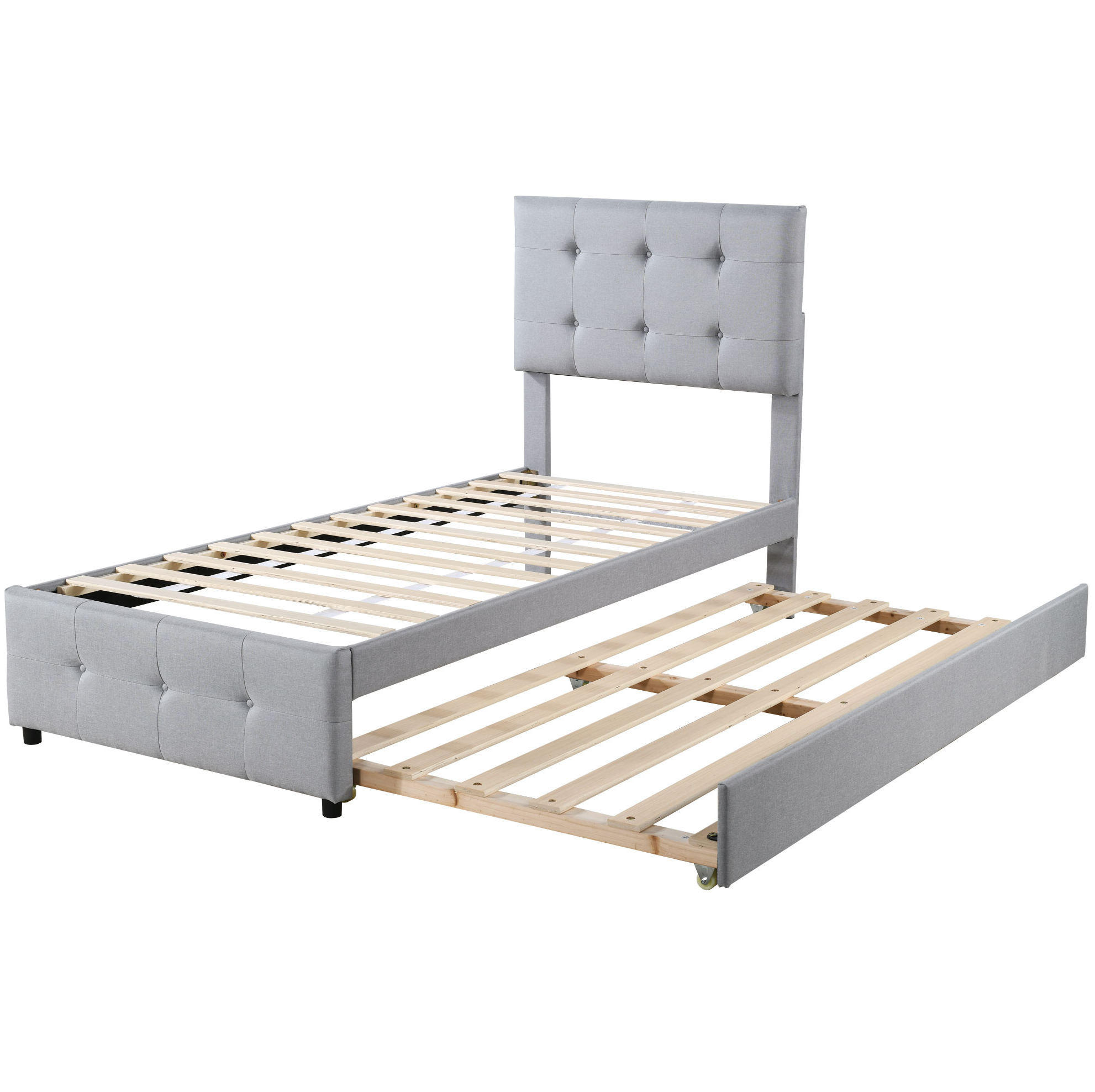 POLSTERBETT 90/200 cm Grau aus MDF, Metall und Leinenstoff mit ausziehbarem Bett - Grau, Textil (90/200cm) - OKMYHOME