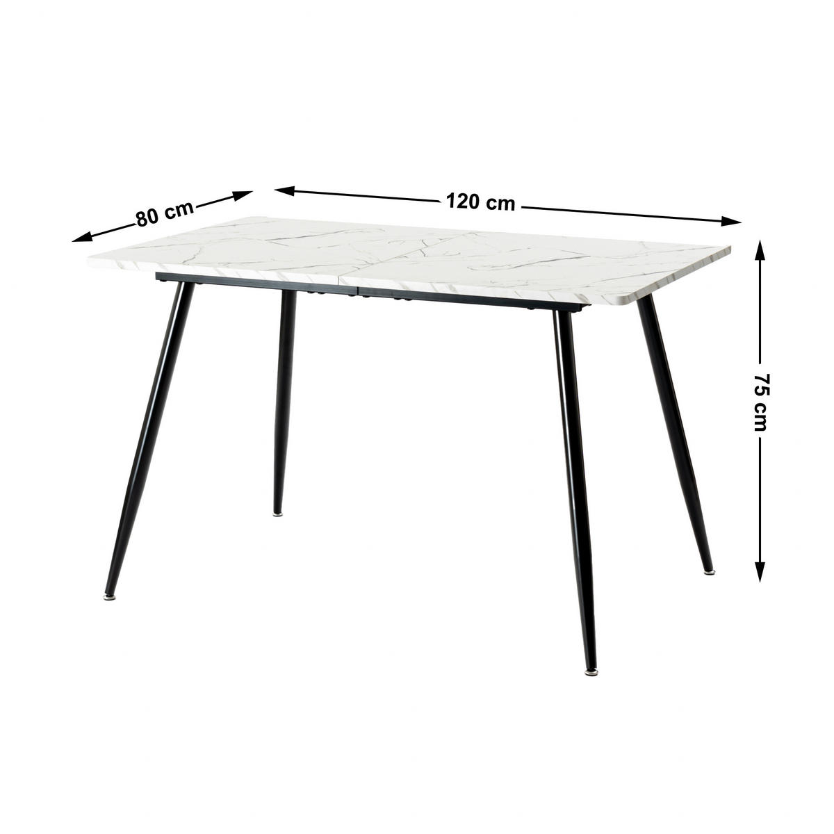 ESSTISCH Weiß 120/80/75 cm - Schwarz/Weiß, Holz/Metall (80/120/75cm) - Urban Meuble