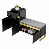 SCHUHSCHRANK in Schwarz mit großem Fassungsvermögen, mehrstöckigem Stauraum und Schubladen für Flur, B120/T35/H85 cm - Goldfarben/Schwarz, Holzwerkstoff/Metall (120/80/35cm) - STILVORA