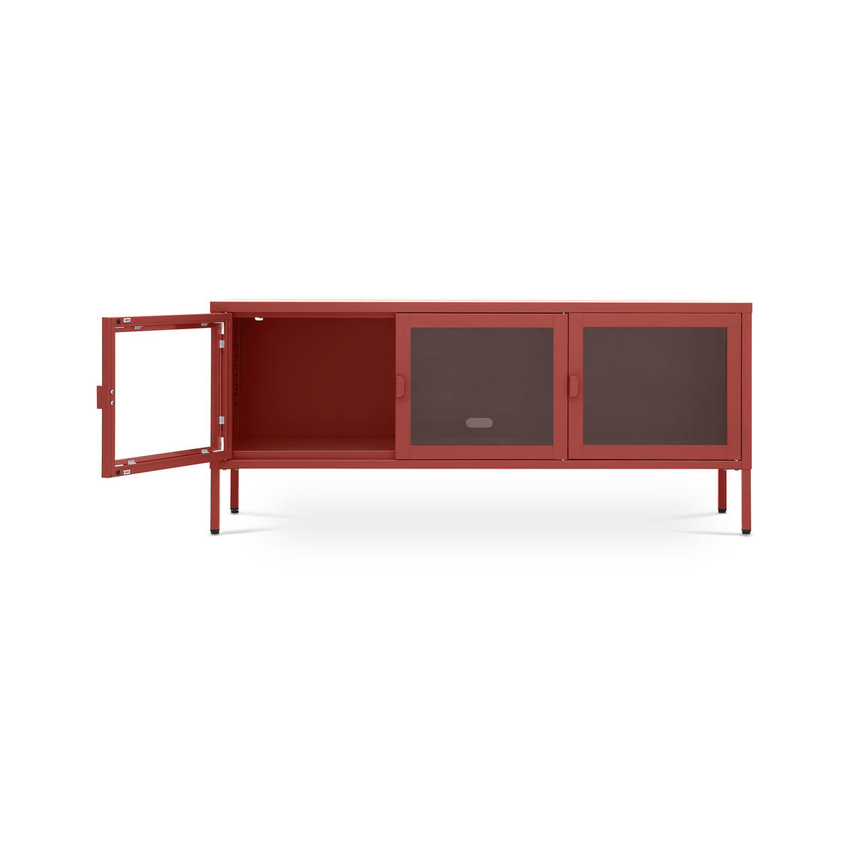 TV-STÄNDER Metall industriell EZRA, 130 cm, 3 Türen, Terrakotta und Sicherheitsglas - Terracotta, Metall (130/55/40cm) - Sicaan