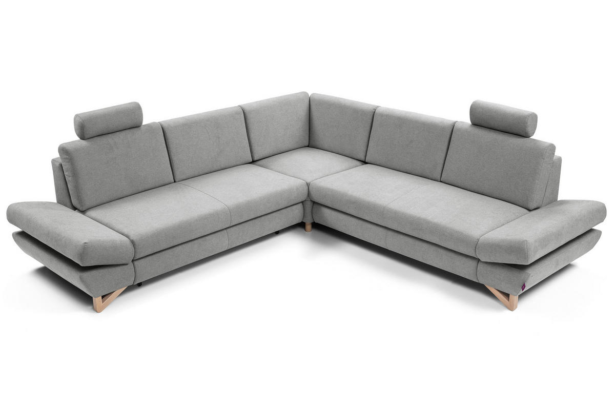 ECKSOFA CASA III R-S Grau Plüsch-Stoff mit Schlaffunktion - Grau, Holz (272/272cm) - MASSENO