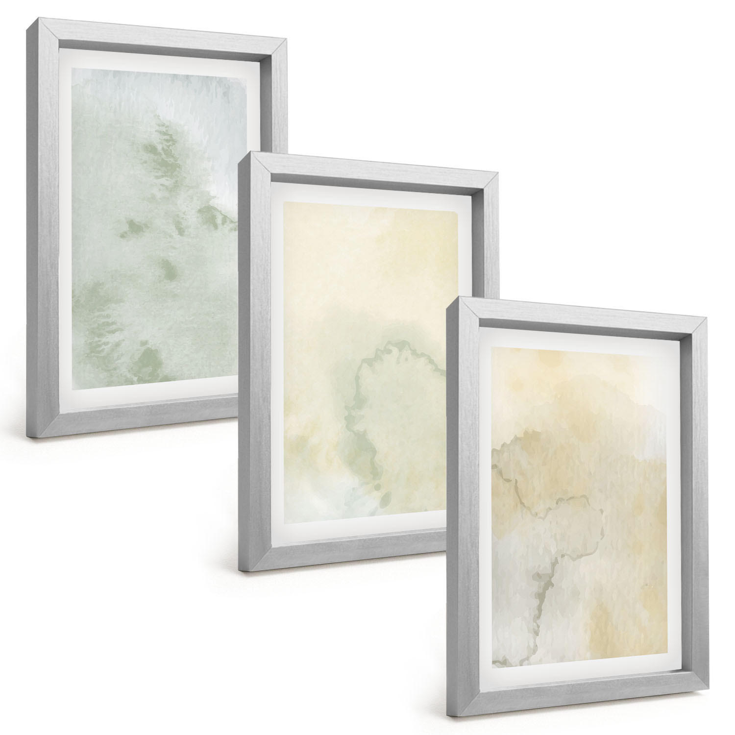 BILDER SET 3er Set - 20x30 cm Silberner Rahmen - Pastellfarbene Aquarelltexturen - Silberfarben, Kunststoff (20/30cm) - TULUP